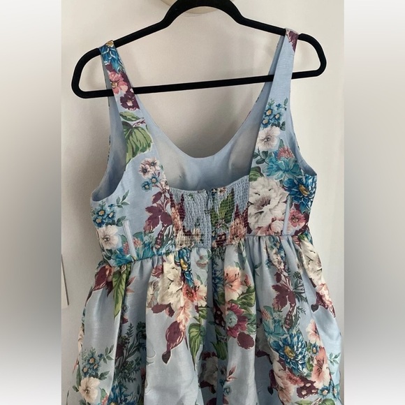 Zimmermann Matchmaker Drape Midi Dress Blue Floral Print Corset Size 12 - Picture 6 of 11
